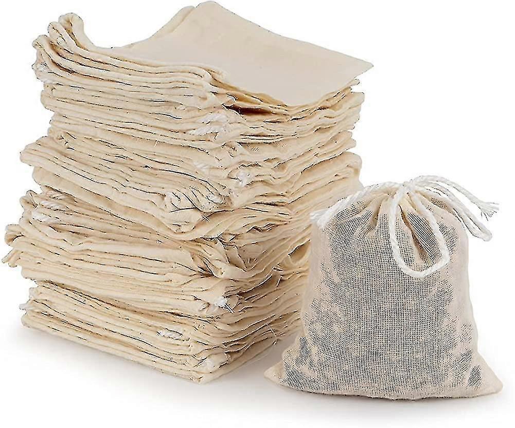 50 pièces Sacs en mousseline de coton, sachets filtrants à thé réutilisables avec cordon de serrage