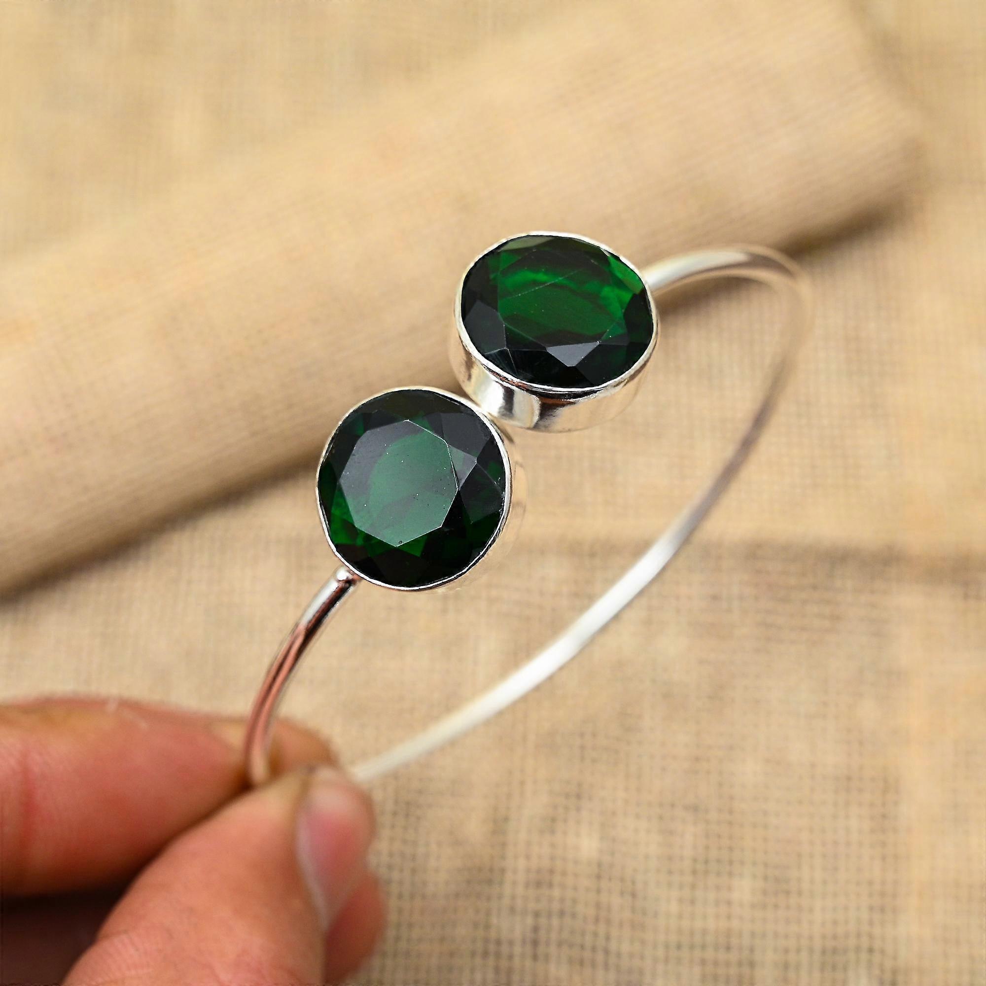 Chrome Diopside Gemstone Handmade 925 Solid Sterling Silver Jewelry Cuff/Bangle For Her