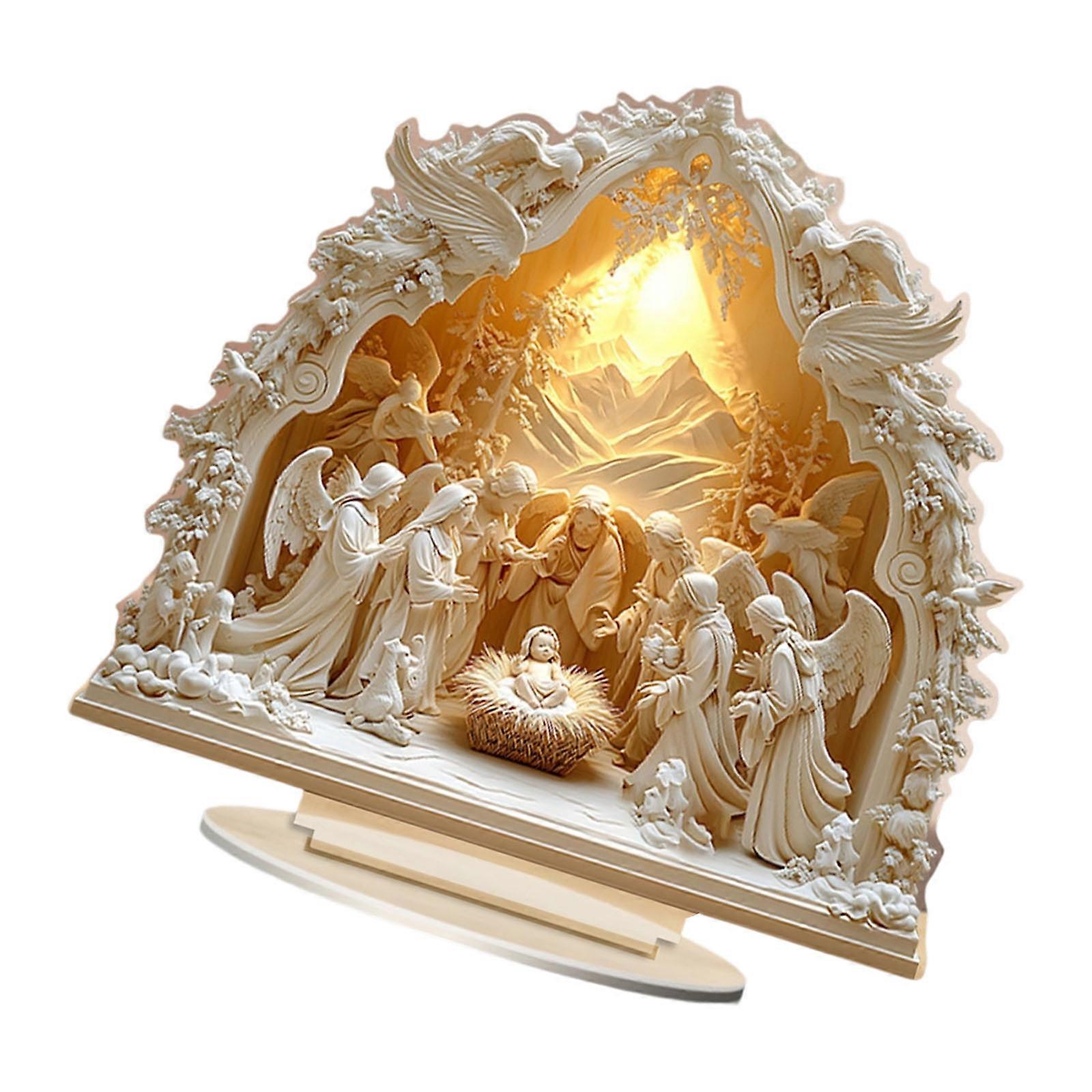 مشهد ميلاد ديني أبيض ثنائي الأبعاد من الأكريليك، زينة مكتبية للمنزل والمكتب، قطعة فنية مسيحية مقدسة متعددة الألوان