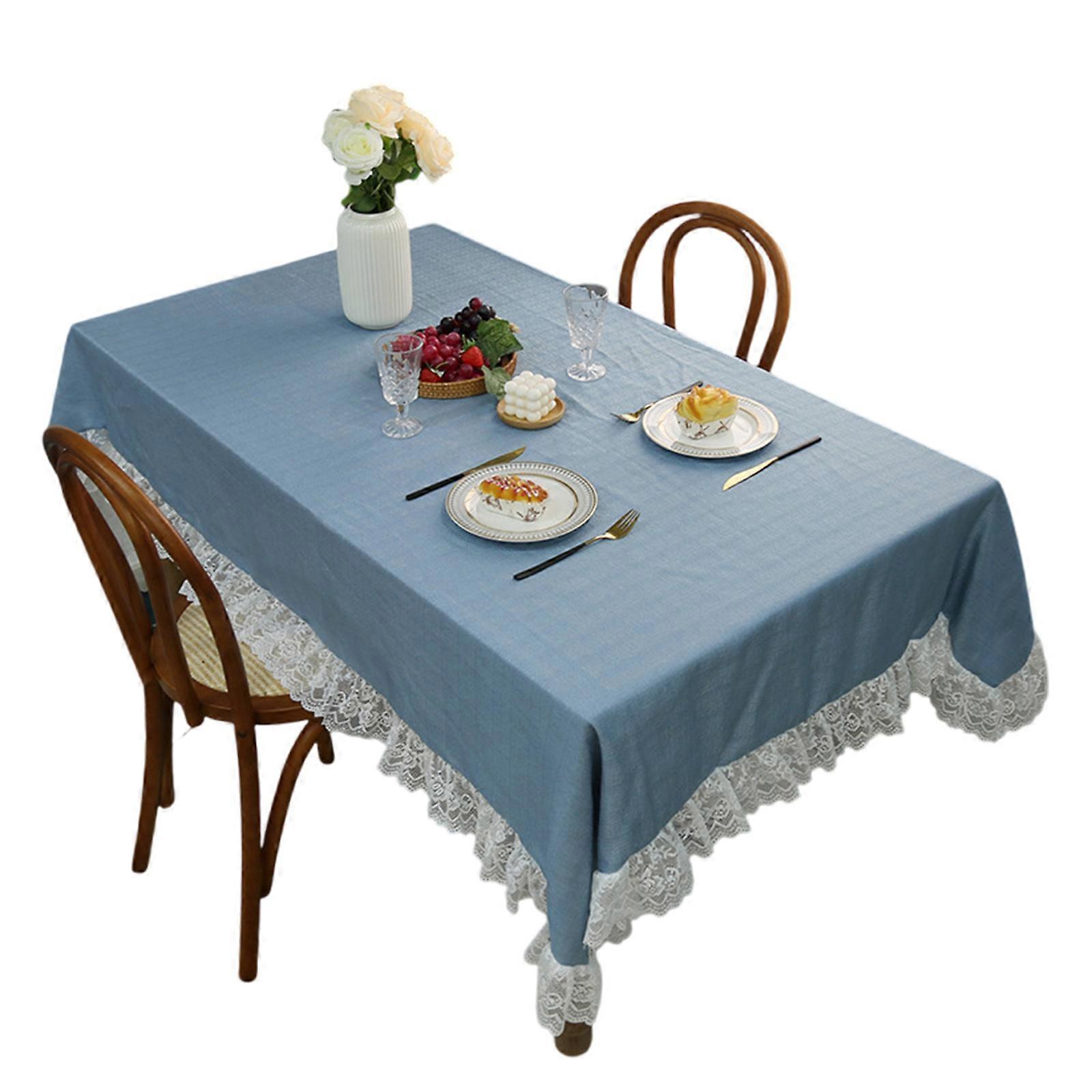 Washable Polyester Tablecloth With Florals Pattern Easy Maintenance Accessory for Kitchen Dining Room  Peacock Blue