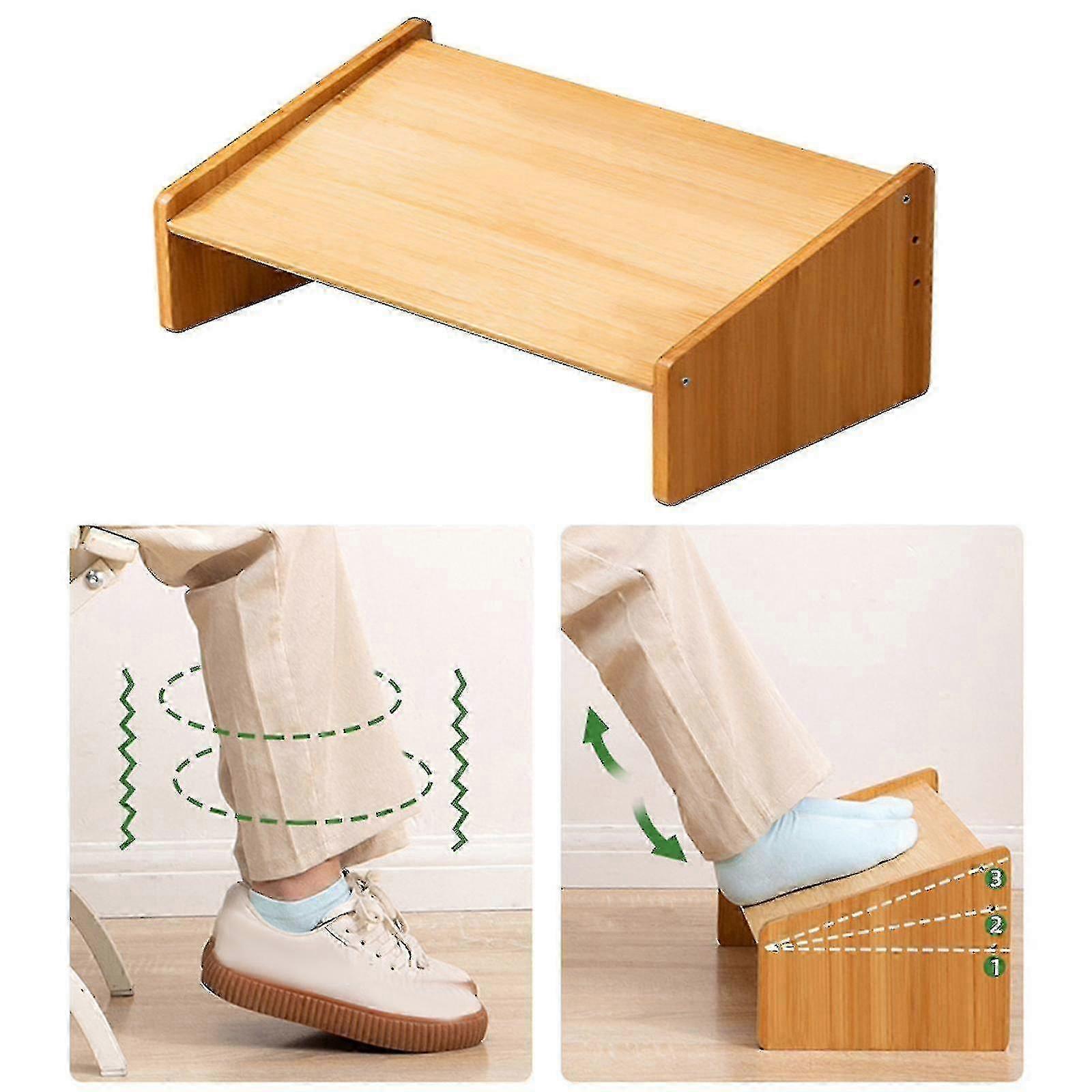 Under Desk Footrest Adjustable Height Improves Posture Light Brown Low-yuyu