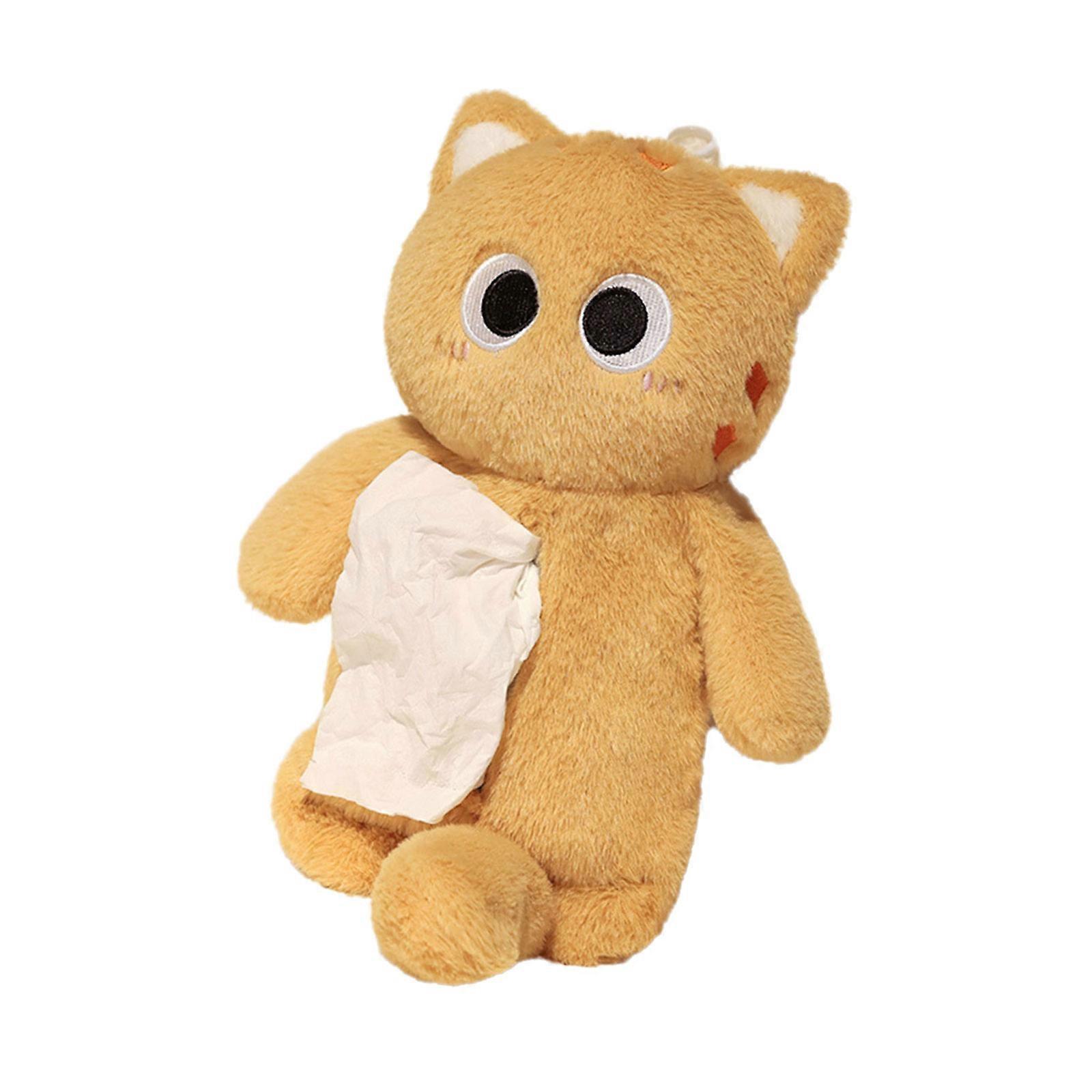 Decorative and Practical Paper Dispenser Holder Case Soft Plush Cats Tissue Box Cover for Home Office and Auto Use  Yellow