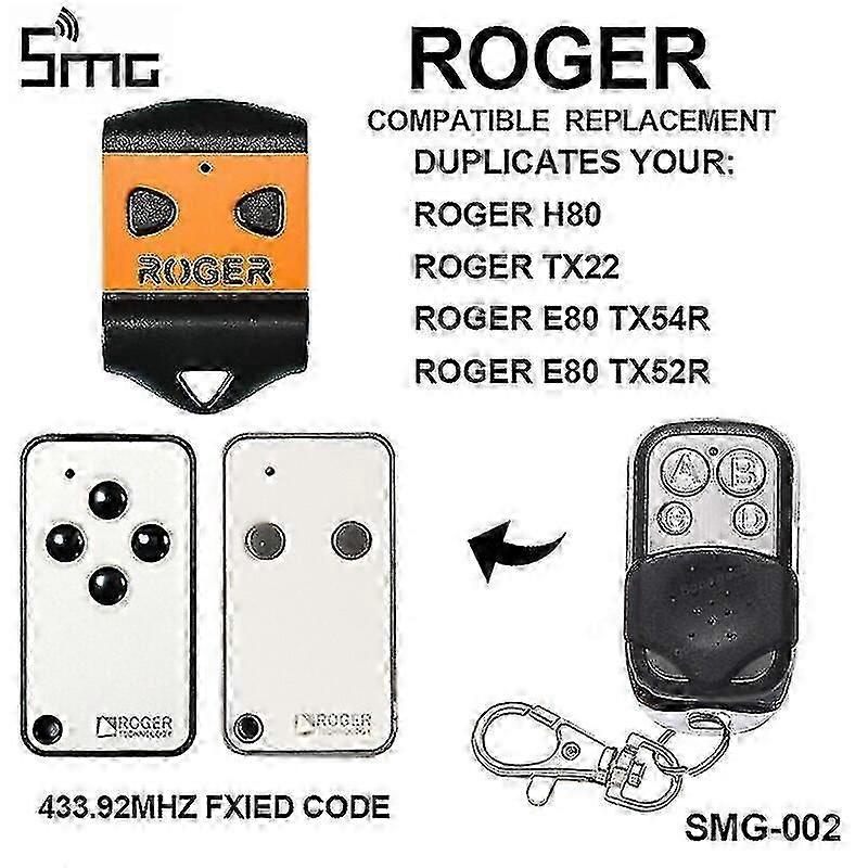Roger H80 Tx22 Roger E80 Tx54r Tx52r Garage Door Remote Control Roger Remote Garage Key Duplicator For Gate Control 433.92mhz [jkw]