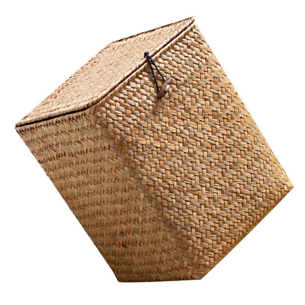 Woven Storage Basket Decorative Container For Home Use Khaki Color Rectangular Multifuntional 1Pack