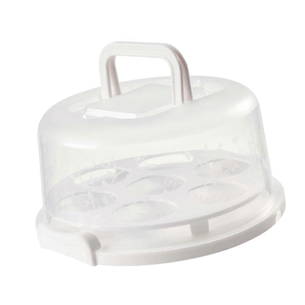 Cake Carrier with Handle and Clear Lid for Cupcakes and Desserts, Secure Buckle Closure White