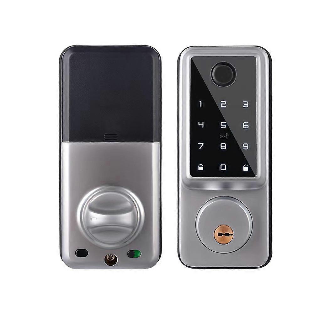 Tuya Wifi Auto Smart Deadbolt Lock Remote Fingerprint Digital Code Electronic Deadbolt Lock with Door Sensor Silver