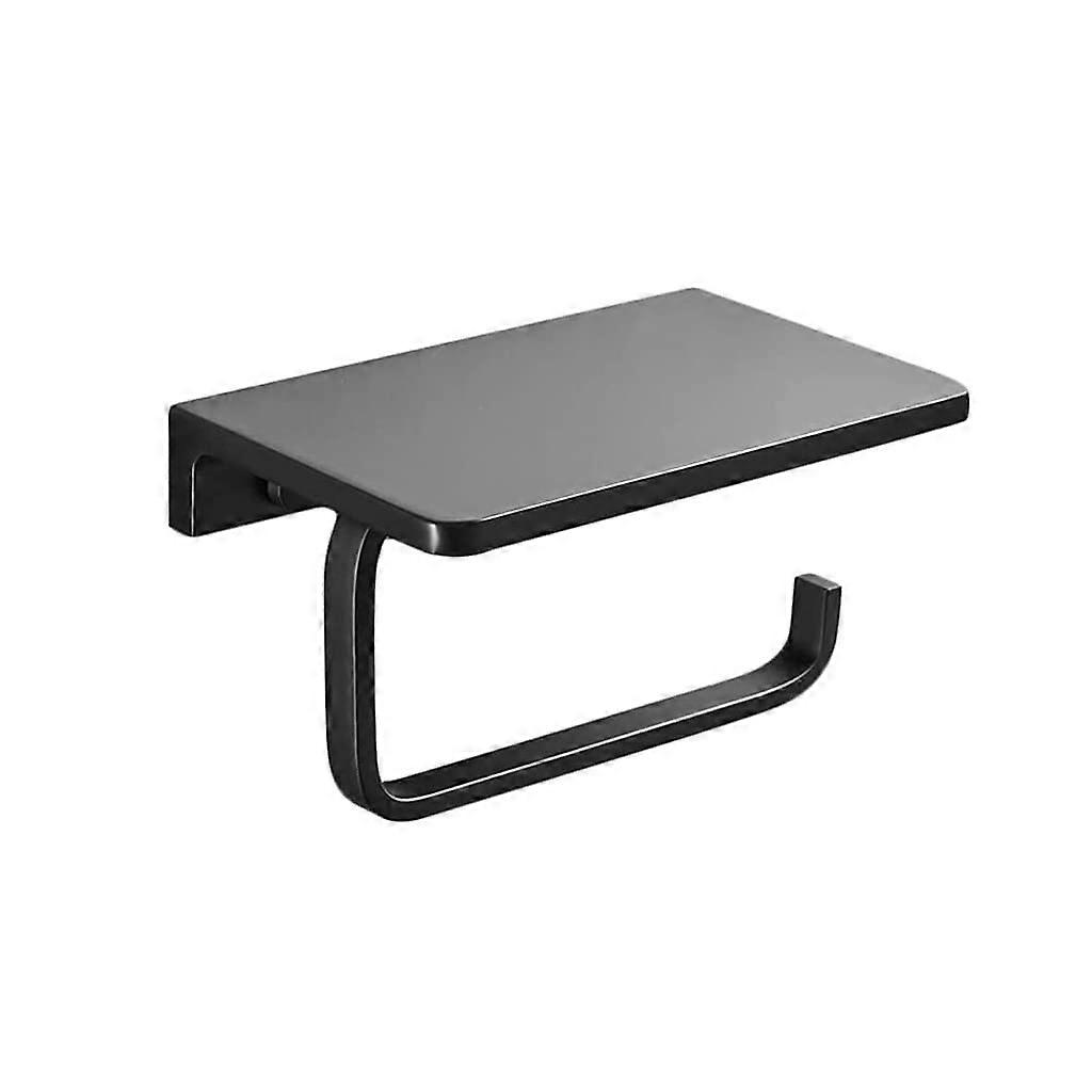 Black Toilet Paper Holder with Shelf, Wall Mounted Bathroom Tissue Organizer for RV and Camper