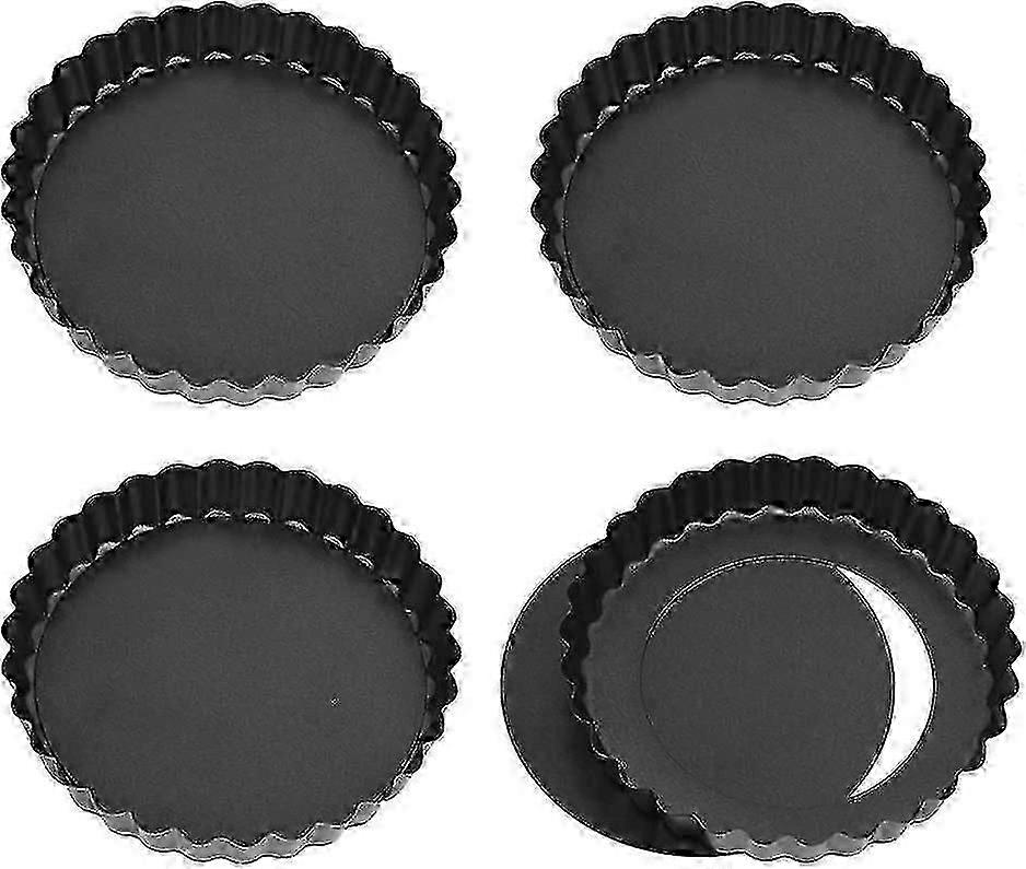 مجموعة من 4 قوالب صينية كيشي صغيرة مع قاعدة فضفاضة ، قالب تورتة صغير 12 سم ، قوالب خبز مطلية غير لاصقة مع قاعدة قابلة للإزالة (أسود)