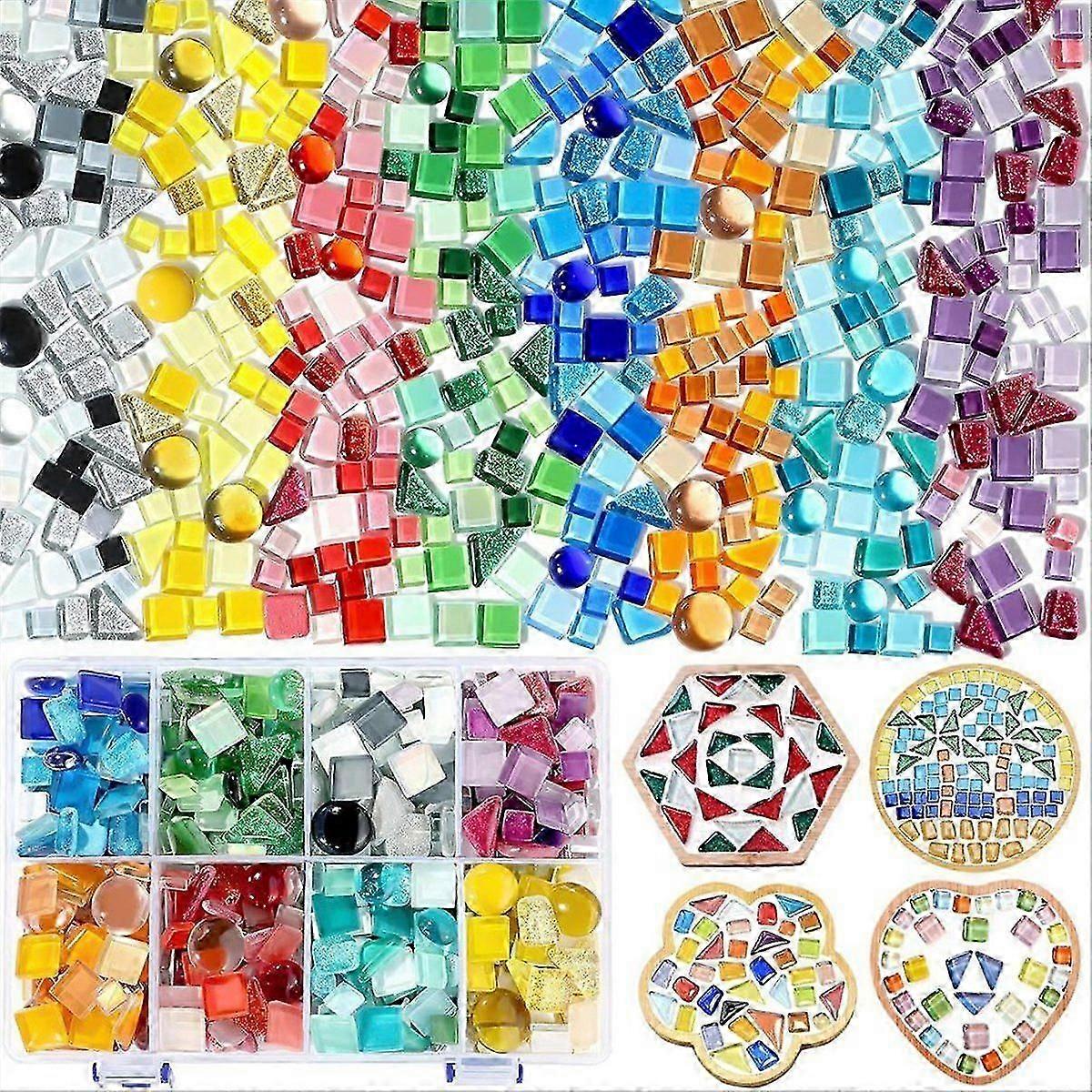 8 Color Mosaic Tiles,Mosaic Tiles for Crafts with Divided Storage Box, Mixed Irregular Shapes Glass Tiles for DIY Crafts