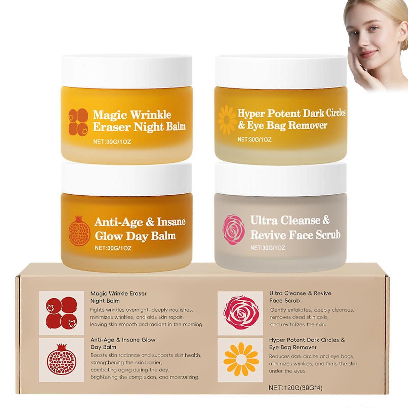 Anti Aging Face Balm Set for Mature Skin with Pomegranate 4 in 1 Deep Hydration and AntiWrinkle Care