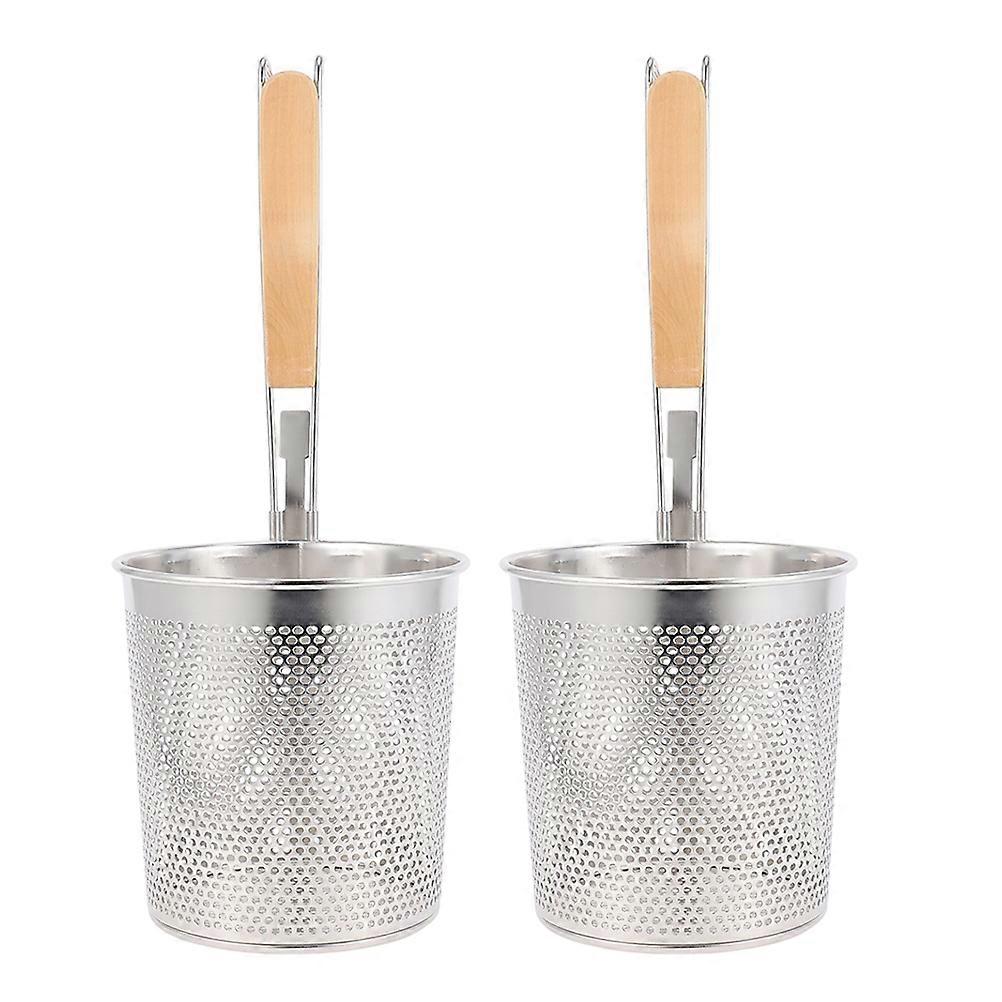 Stainless Steel Noodle Skimmer with Wood Handle for Kitchen Use Silver Stackable 2pcs