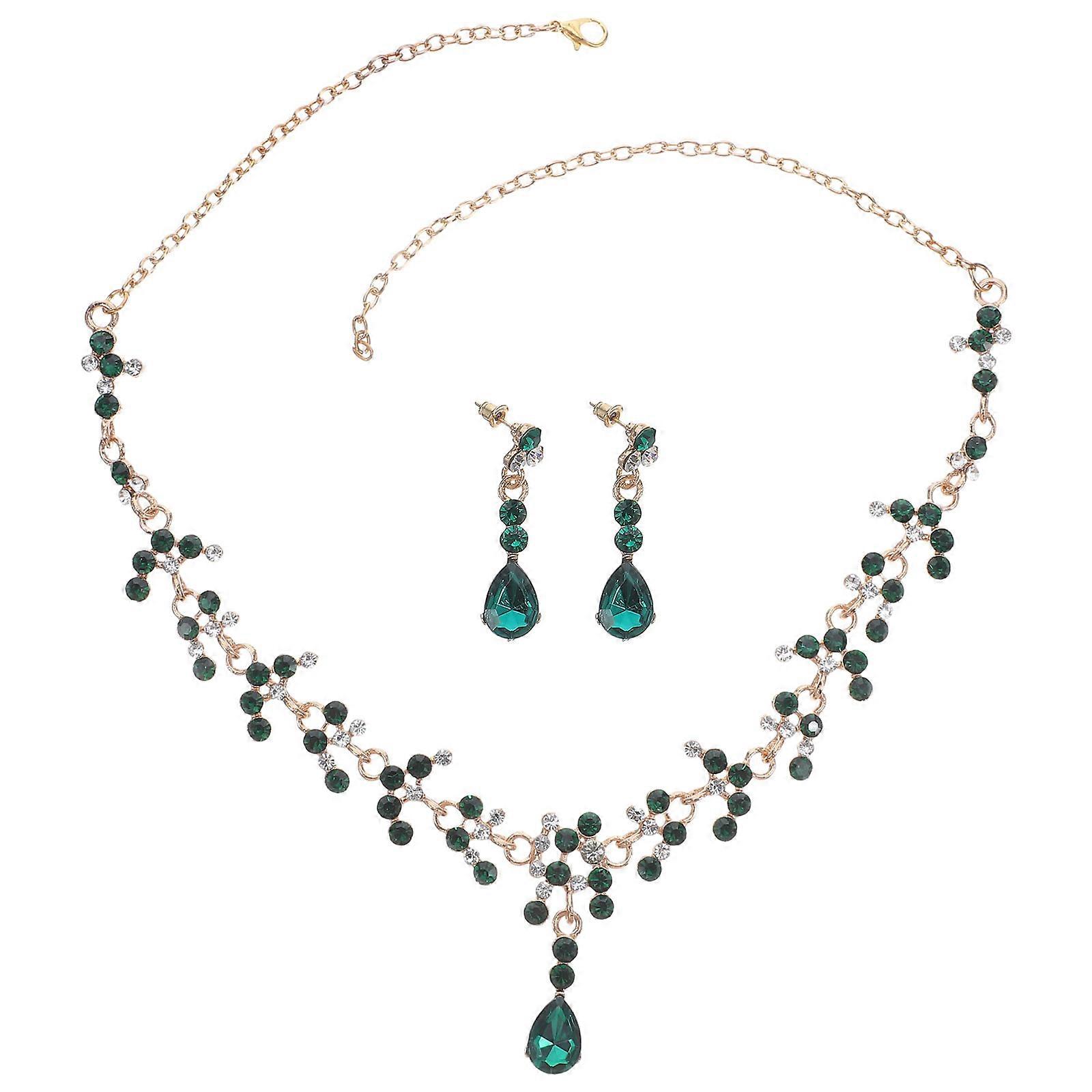 Bride Necklace and Earring Set for Decoration 3Sets Green