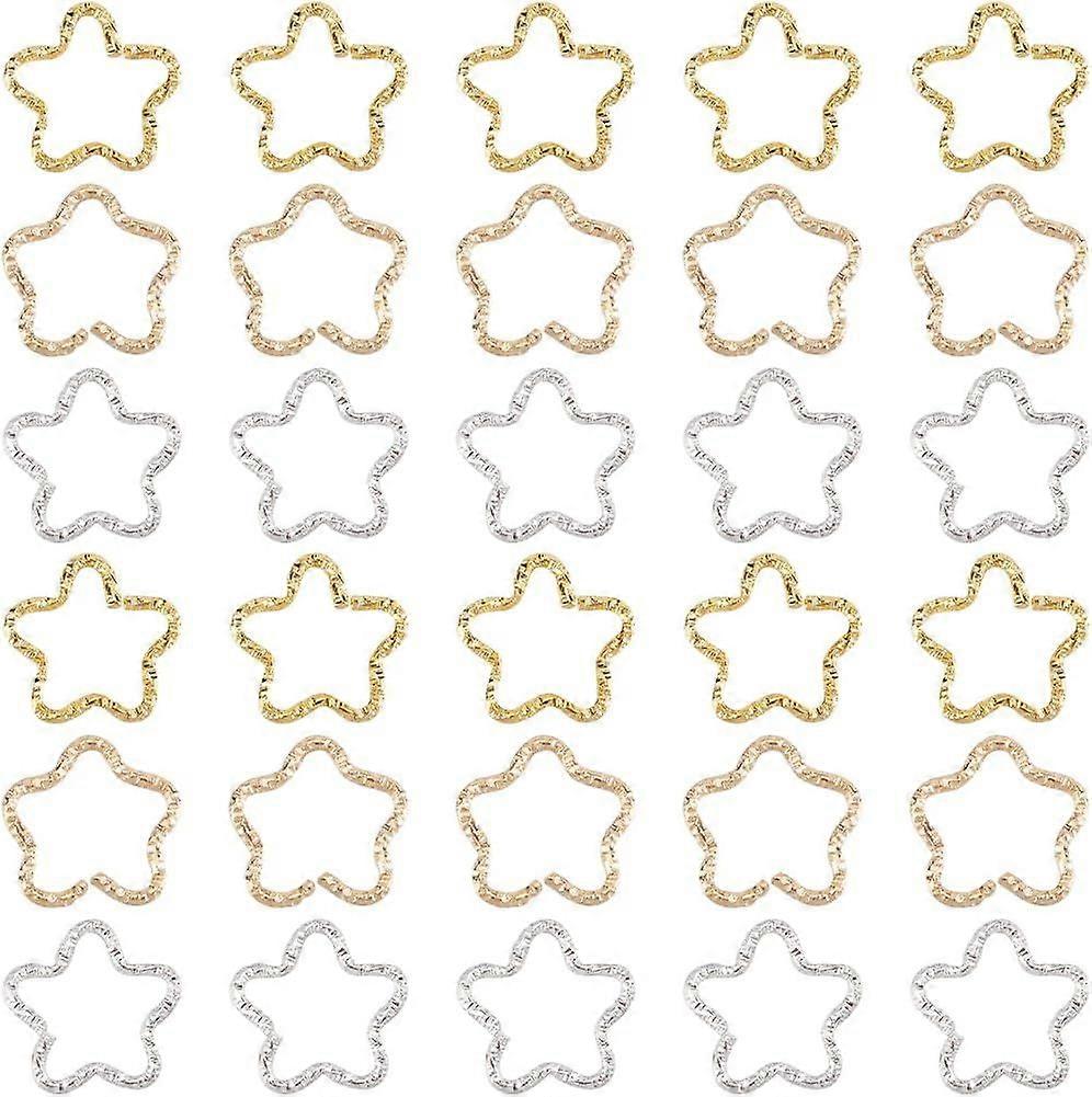 1Box 150Pcs 3 Colors Star Jump Ring Bulk Twist Open Jump Rings Golden Silver Metal Iron Five Pointed Stars Large Linking Connectors Ring for Jewelry M