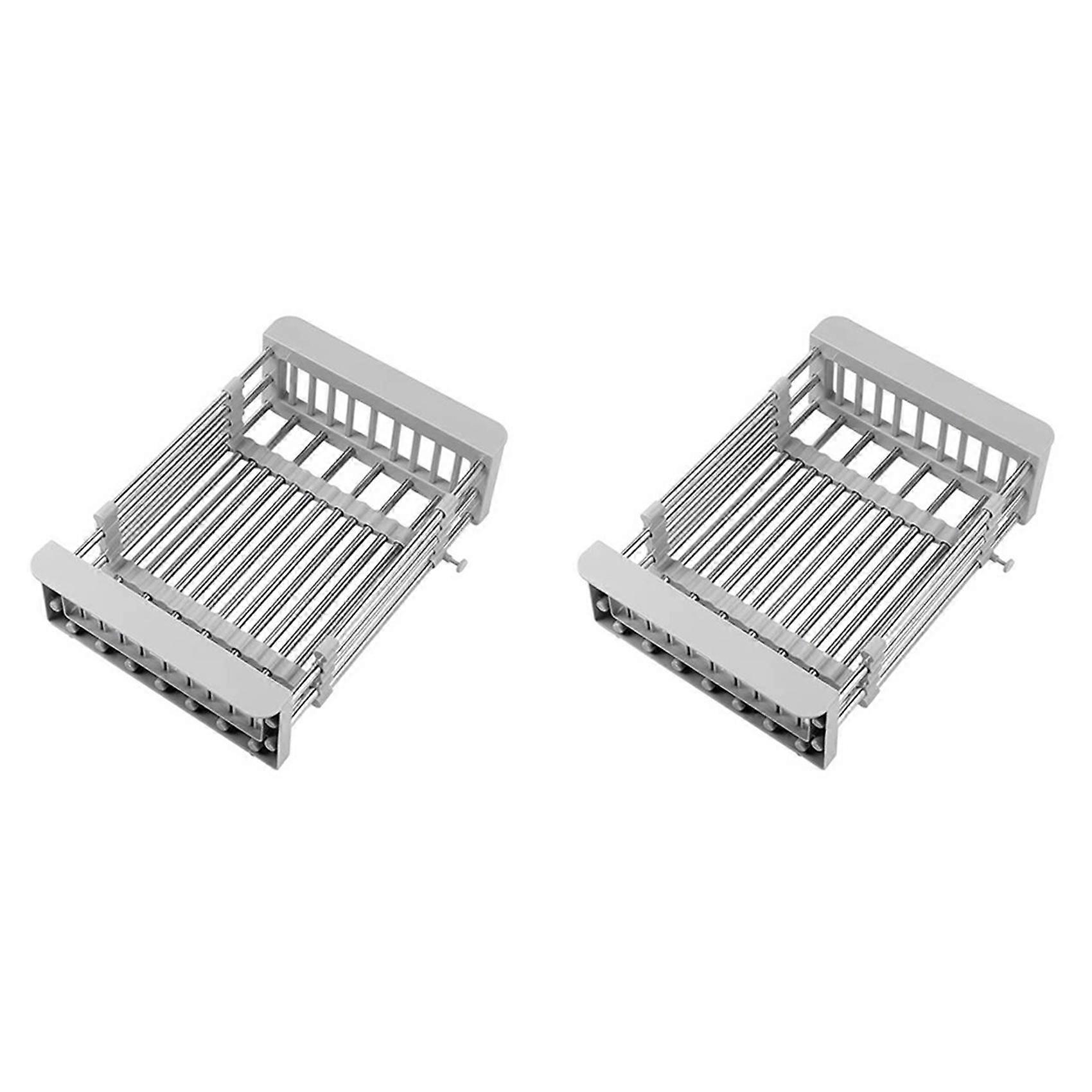 2X Adjustable Telescopic Kitchen Insert Storage Organizer over Sink Dish Drying Rack Vegetable Tray Drain-A