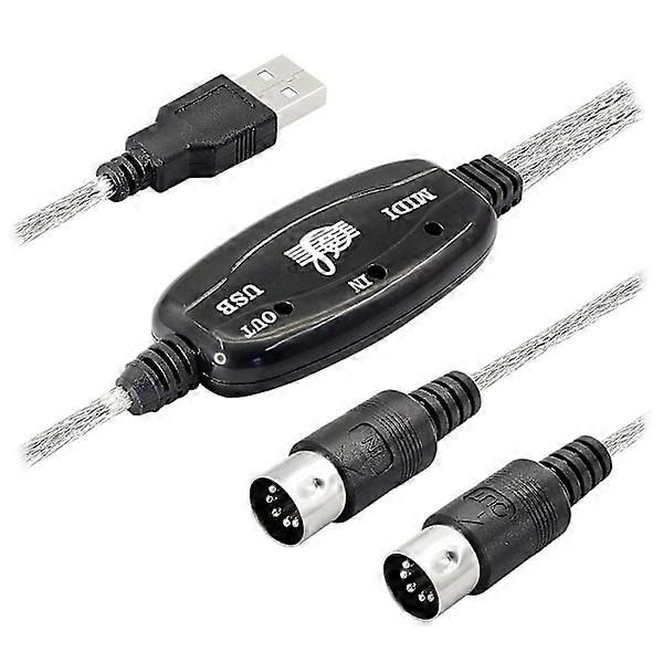 Usb Midi Cable Adapter, Usb Type A Male to Midi Din 5 Pin In-out Cable Interface with LED Indicator [DB] As shown