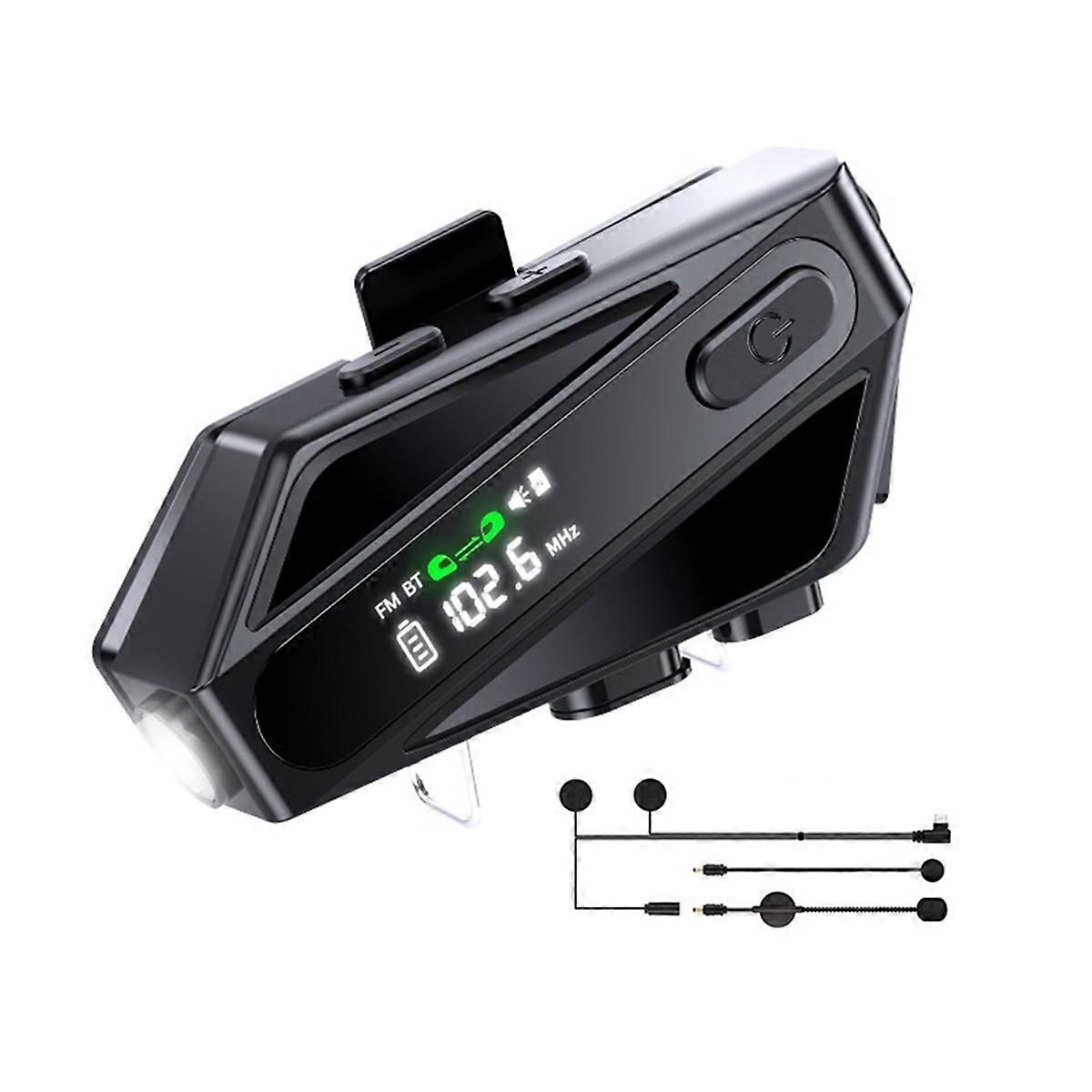 Motorcycle Helmet Bluetooth Headset with 2 Type Mics, Intercom/Hands-Free Call/Music/Waterproof/Noise Cancellation