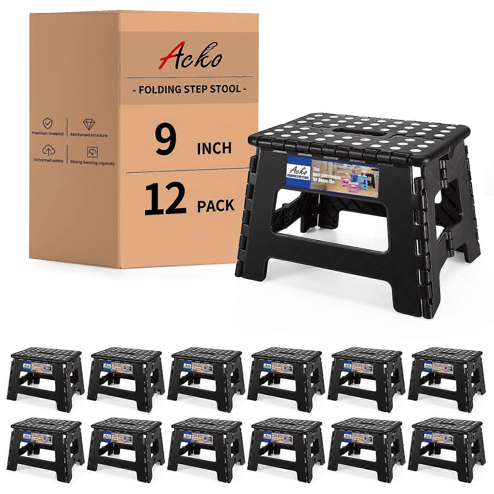 12 Pack Folding Step Stool 9 Inch Plastic, 300 lb Capacity with AntiSlip Surface for Kitchen and Bathroom