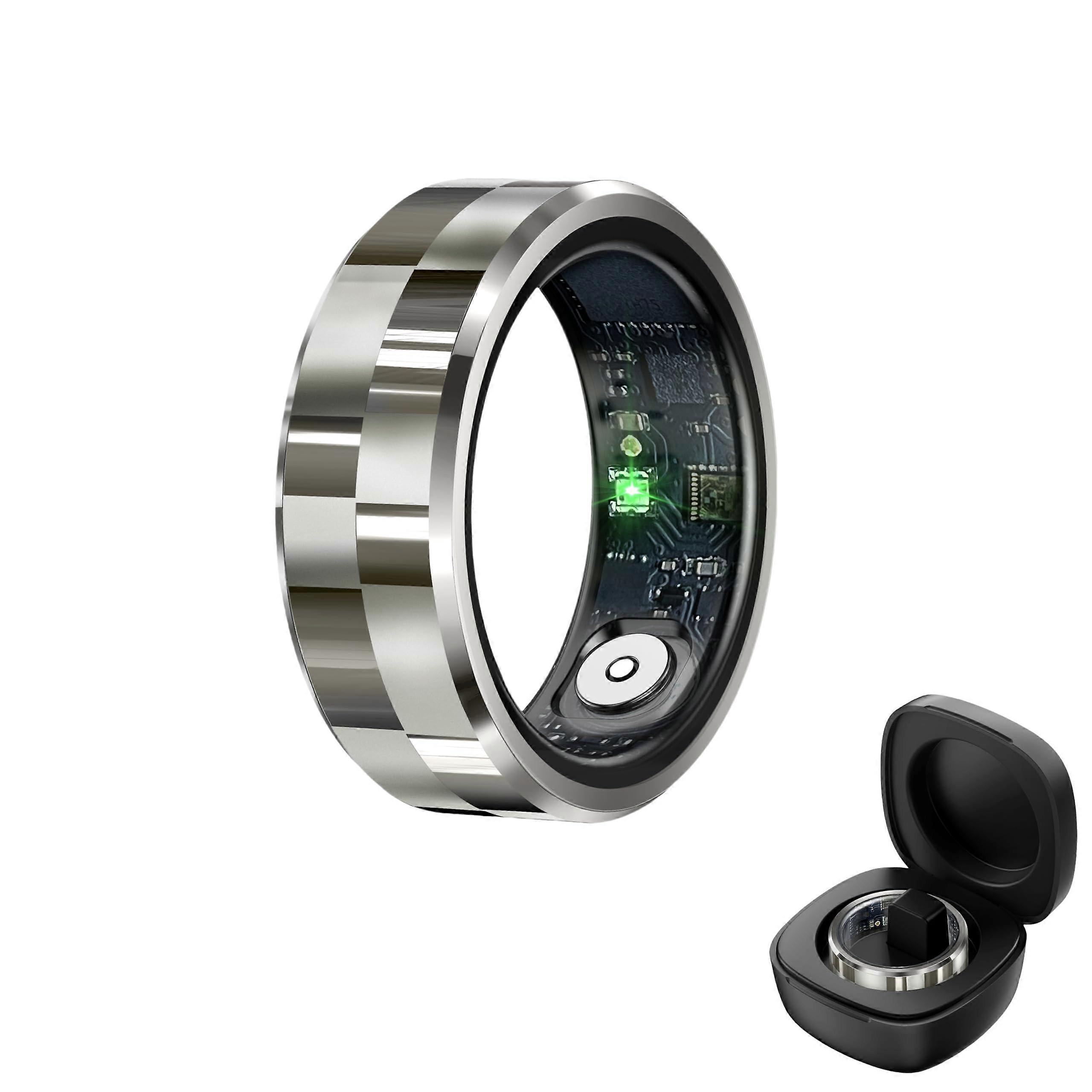 Smart Ring Health and Fitness Tracker with Heart Rate Sleep Monitoring IP68 Waterproof Silver Size 10