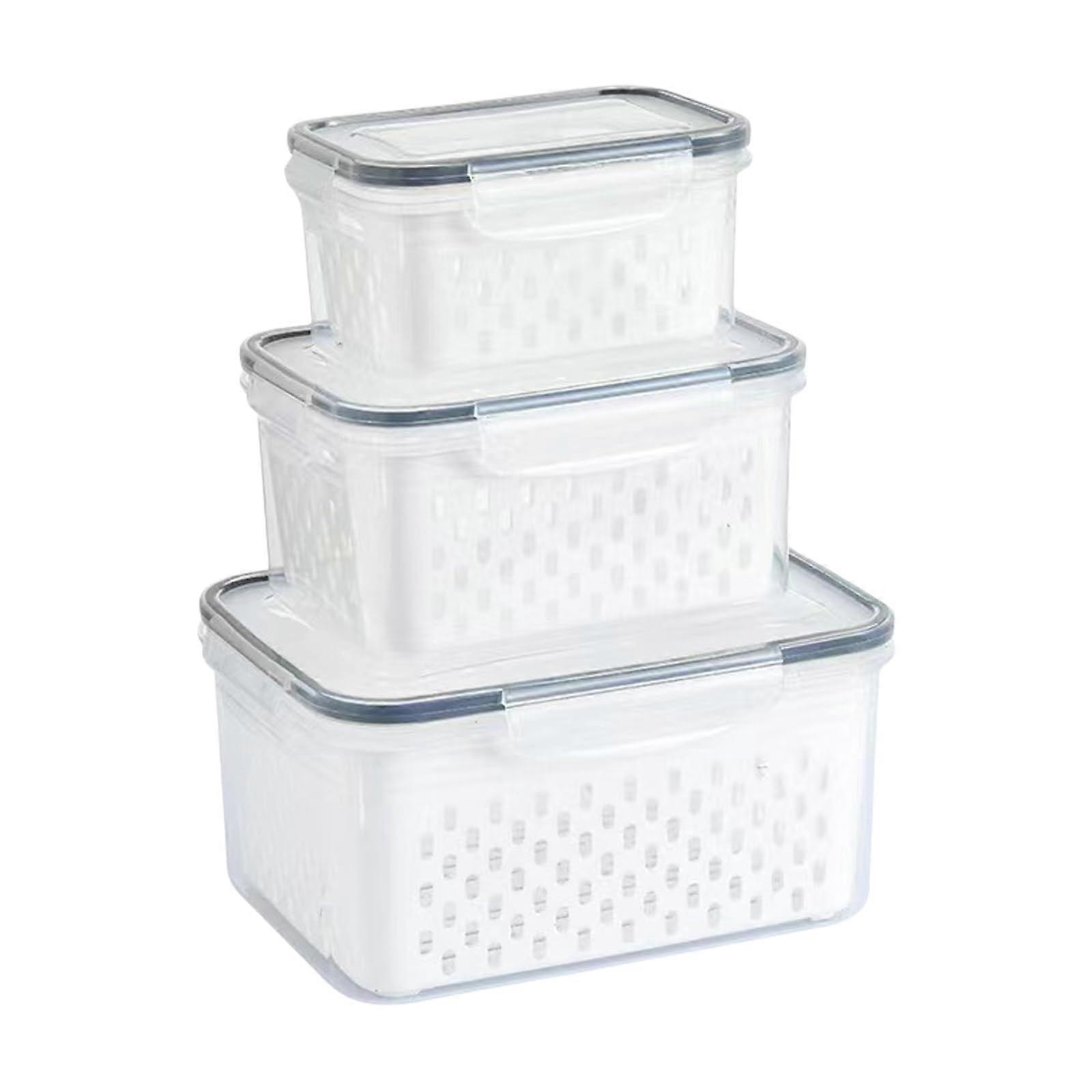 3 Piece Stackable Refrigerator Organizers with Drain Basket, Clear Leakproof Fridge Storage Containers