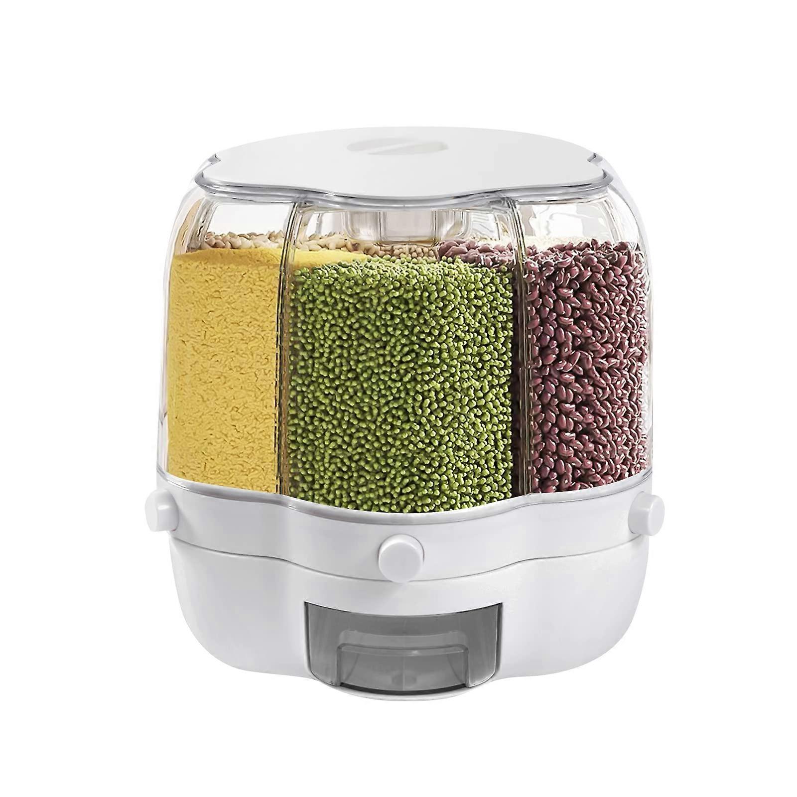 Large Capacity Rice Dispenser with 6 Grid 360° Rotating Grain Storage for Kitchen Countertop