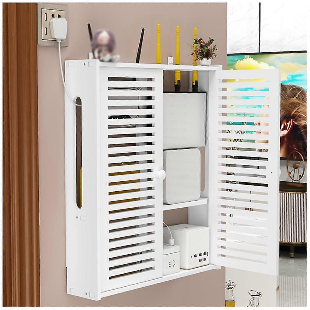 Router Storage Box Wall Mounted WiFi Organizer with Cable Management PVC NoDrill Shelf 42x10x50cm White