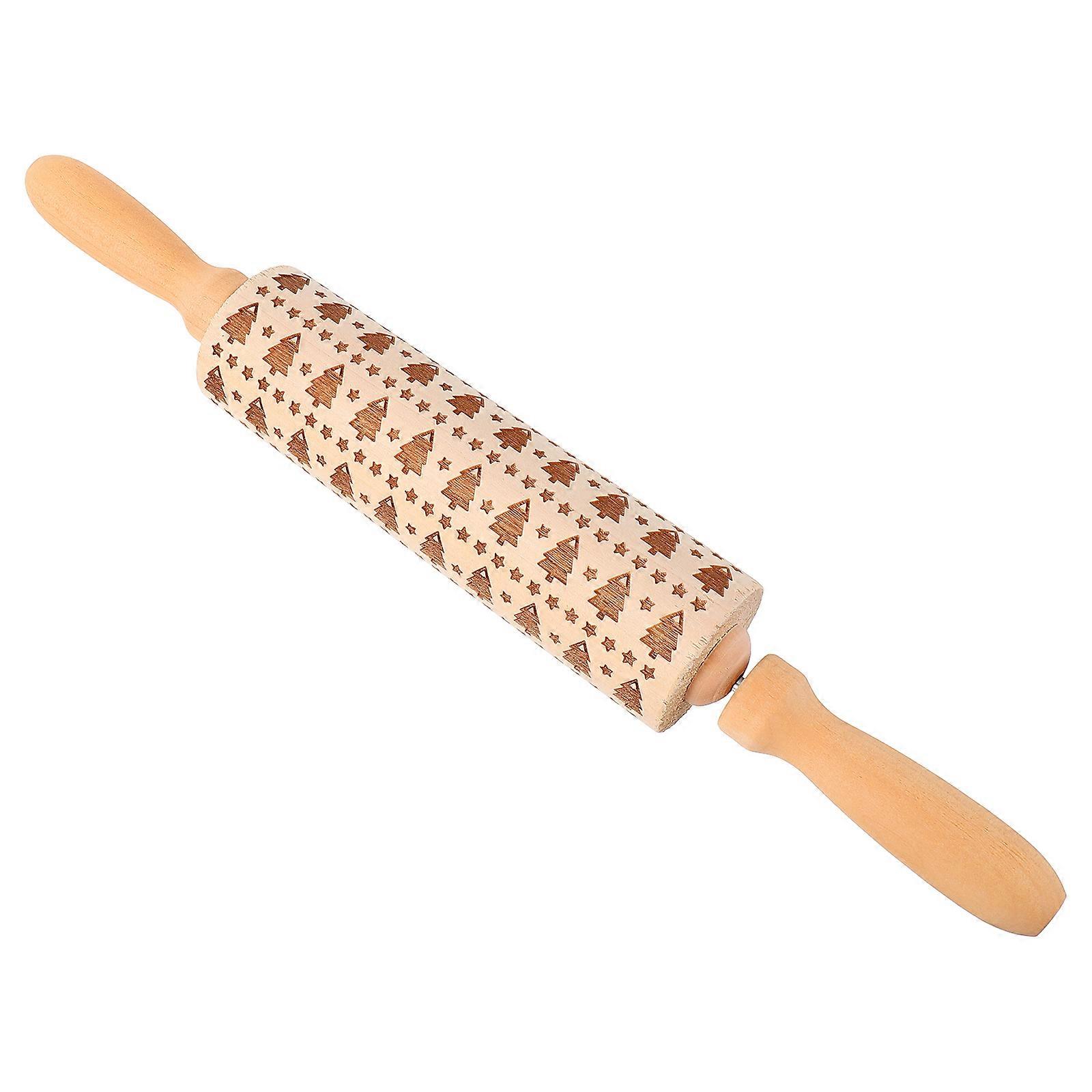 Baking Rolling Pin Wooden Christmas Design Embossing Tool 2Pcs