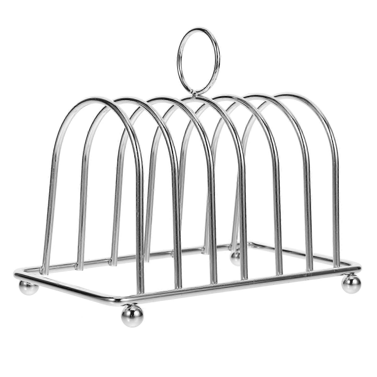 Stainless Steel Toast Rack Holder 6 Slice Stand with Handle Keeps Bread Crisp for Breakfast Kitchen