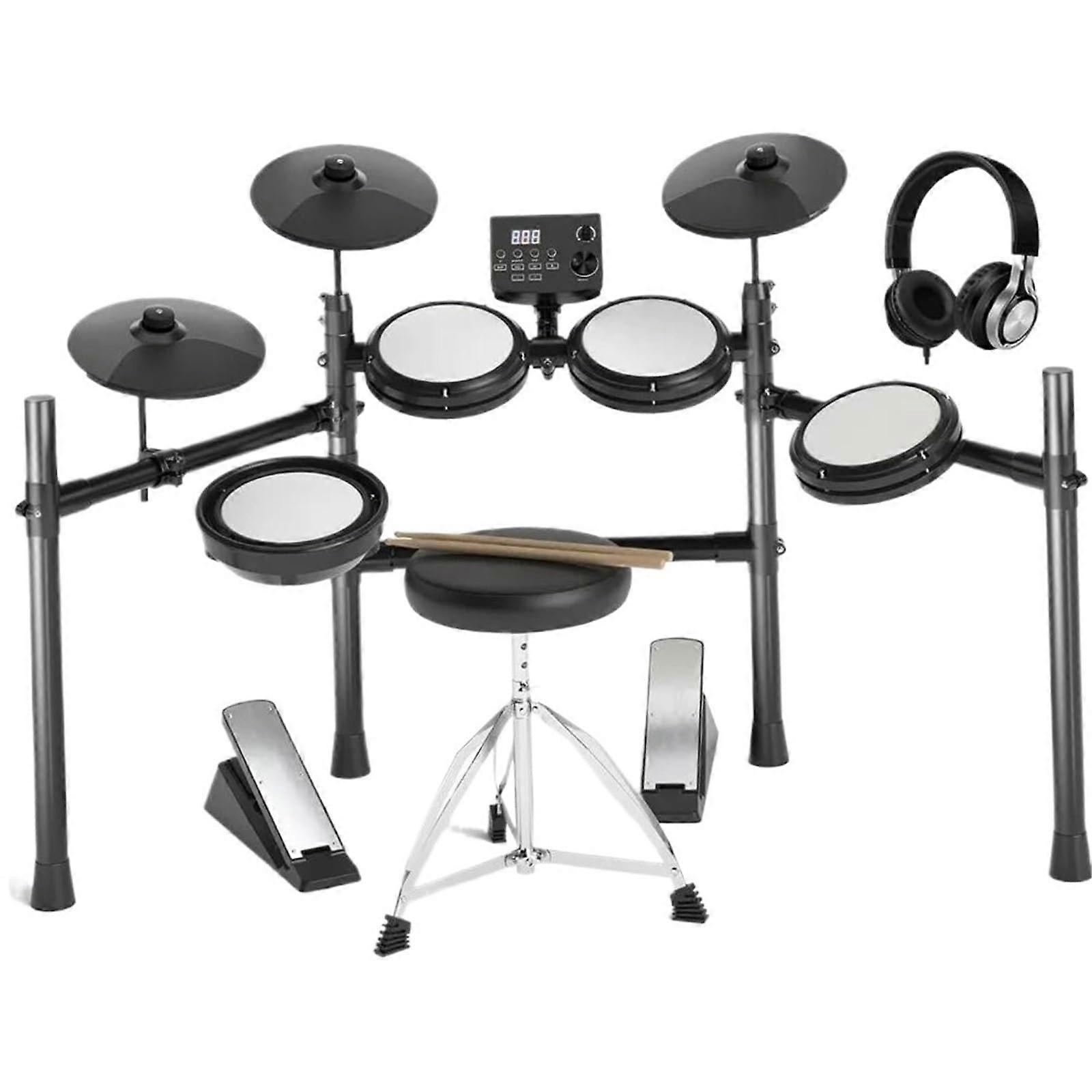 Electronic Drum Set with Quiet Mesh Pads USB MIDI Headphones and Throne for Beginners
