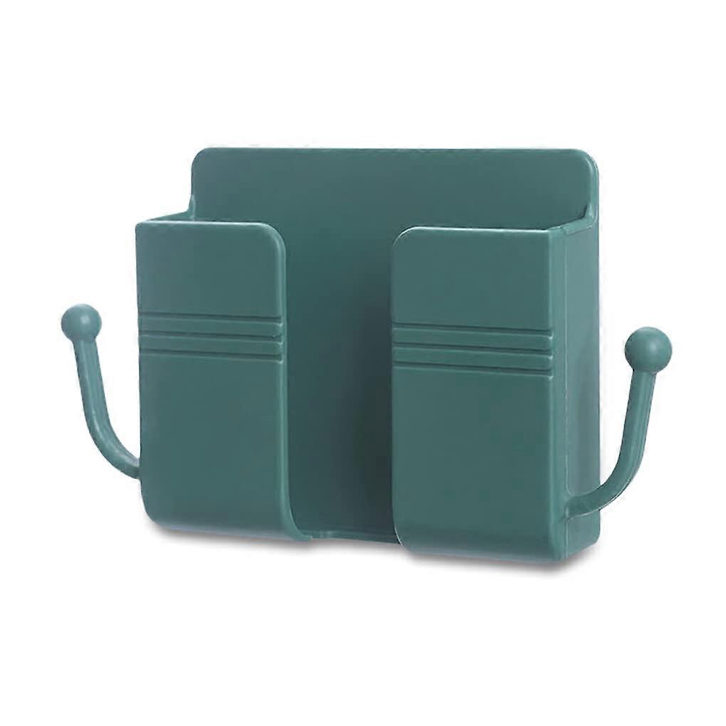 Wall Mounted Phone Charging Holder with Remote Control Organizer and Cable Hooks, Green