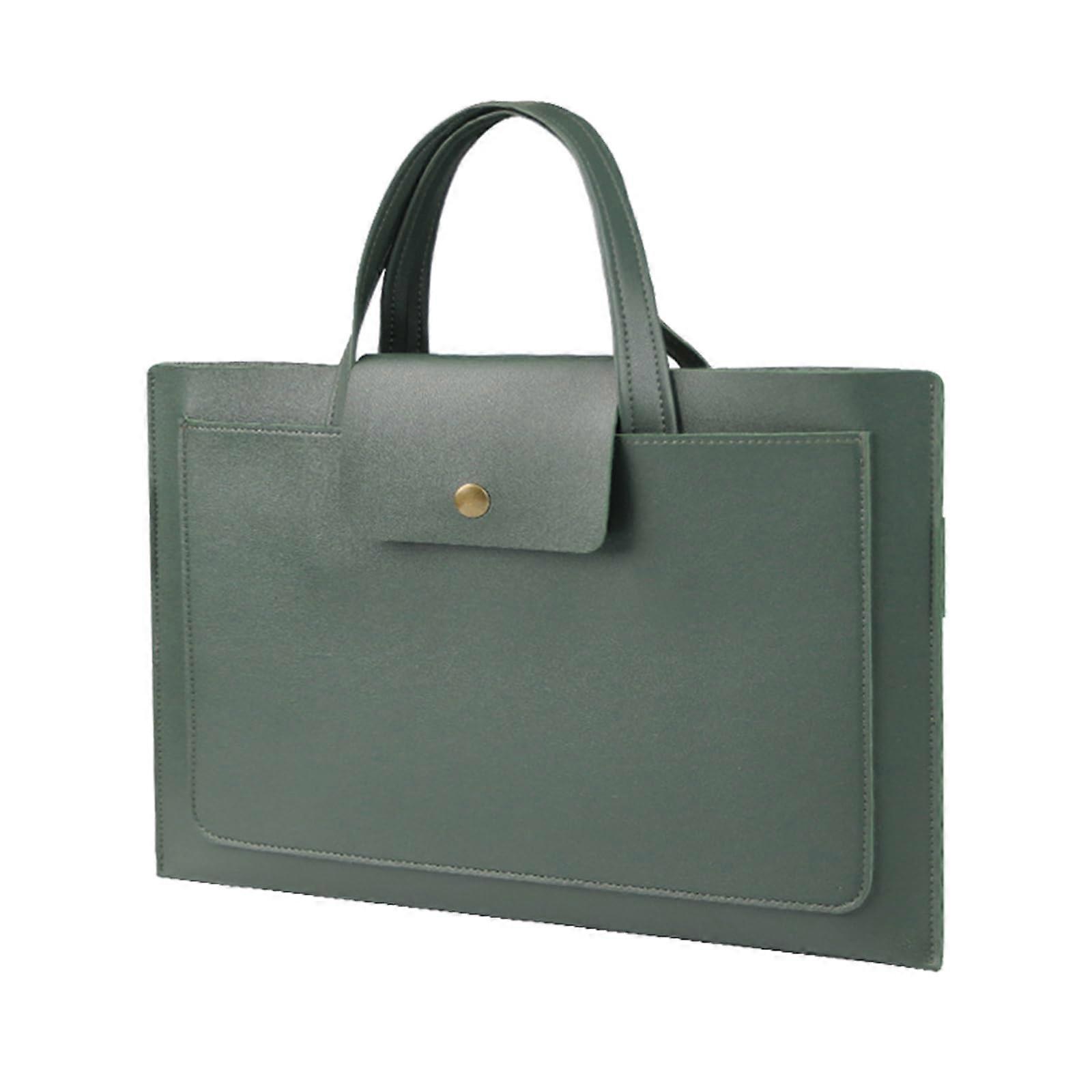 Laptop Stand Bag 1314 Inch PU Leather Adjustable Ergonomic Briefcase with Multiple Pockets Green