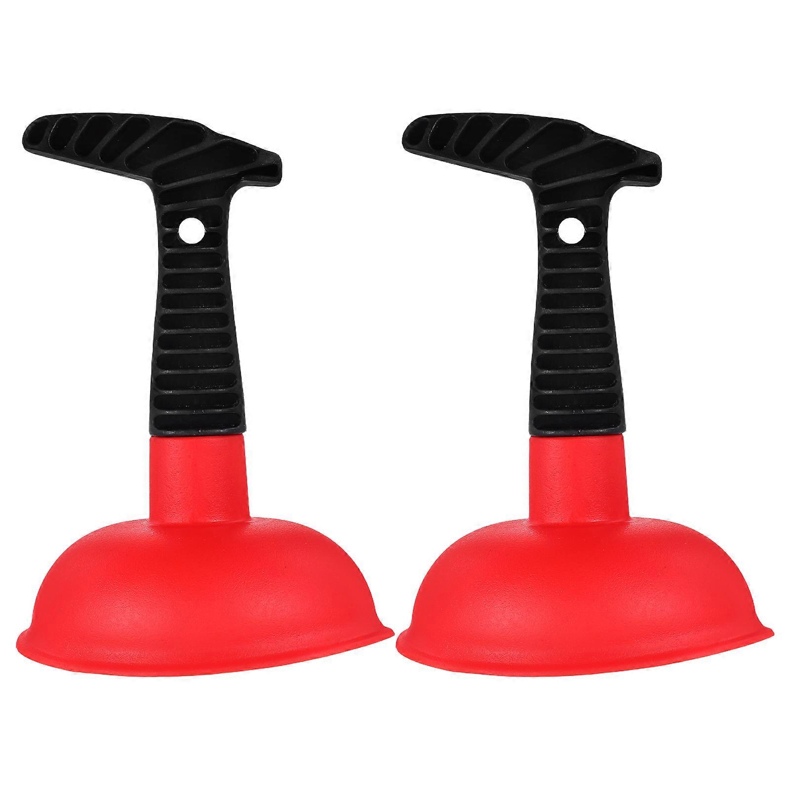 Red Drain Plunger for Bathroom Use Durable Rubber 2Pcs Pack