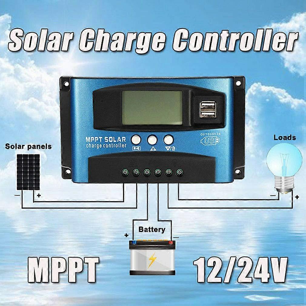 100A MPPT Solar Charge Controller with Dual USB LCD Display, 12V/24V Auto OffGrid Regulator