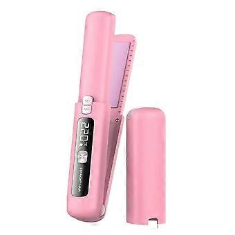 Cordless Hair Straightener and Curler 2 in 1, USB Rechargeable with 4500mAh Battery, 10s Fast Heating, Pink