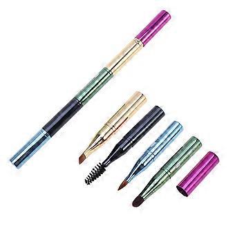 Makeup Brush 1Pcs 4 in 1 Portable Colorful Brush with Metal Handle