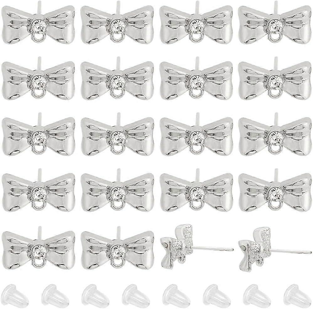 1 Box 20 Sets 925 Sterling Earring Studs With Loop Earring Posts Findings Silver Rhinestone Bowknot Earring Post Stud making kit