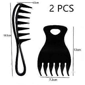 Z7 2pcs Professional Men Styling Comb Set Wide Teeth Fork Comb Oil Hair Styling Wavy Long Curly Hair Care For Men Hair Styler