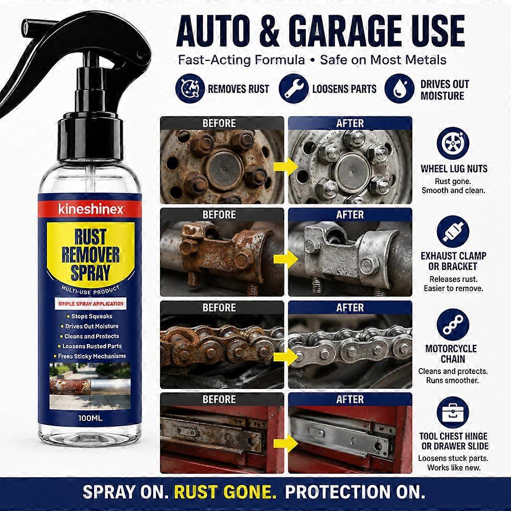 100ml Multi-Purpose Rust Remover Spray Fast-Acting Formulas for Vehicles Tools Chains