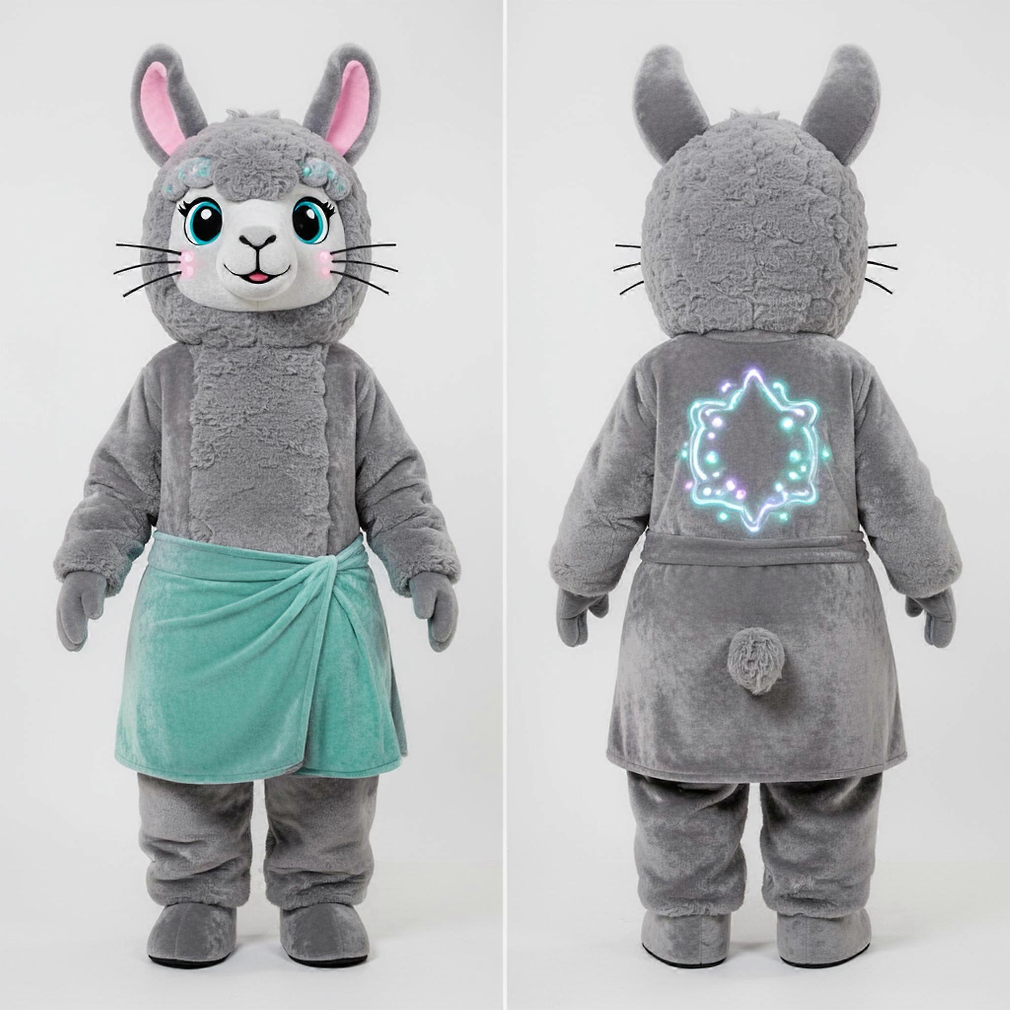 MASTICOT Gray Fluffy Alpaca Mascot