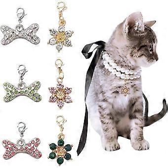 6Pcs Bling Rhinestones Bone Charm Pendant Alloy Flower Bone Charm Pendant Pet Supplies Dog Accessories for Pet Dog Cat Collar Necklace