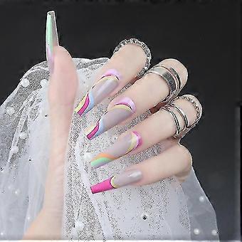 Ins Storm Pattern Europe And The United States Wearing Armor Contrasting Color Gorgeous 7-color False Nails Multi-color Printing Manicure Nail Sticker