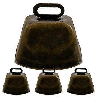 Mini Dark Brown Cowbell Bells for Decoration 4Pcs Vintage Iron Hanging Farm Bells