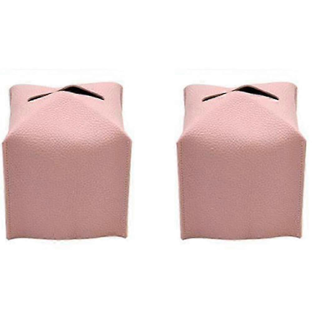 2pcs PU Leather Tissue Box Holder compatible with Bath Vanity, Pink
