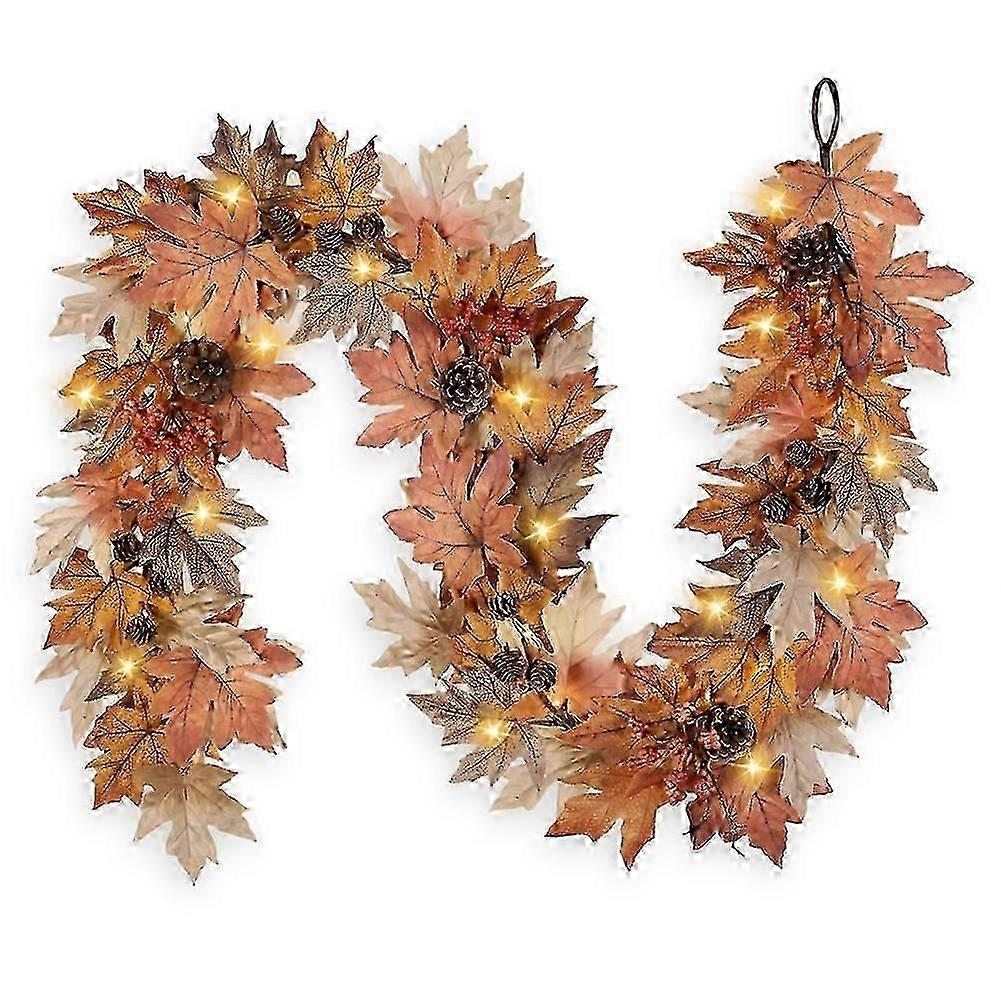 6 Feet Fall Garland with LED lights and timer function, comes with automatic on/off setting for fall home decorations -L7