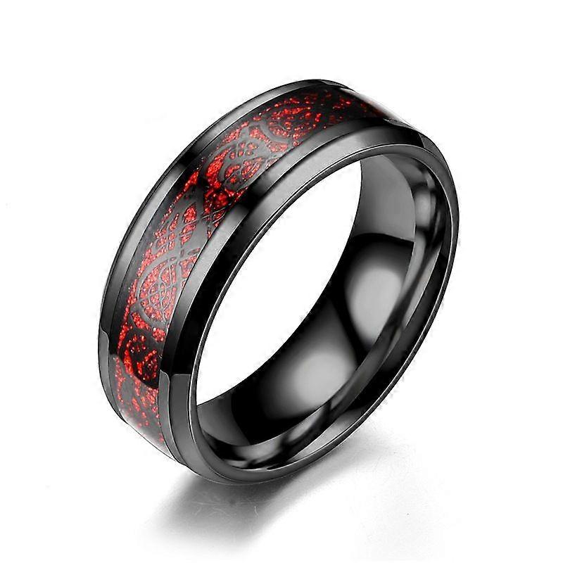 Barsinfi Personalized Dragon Pattern Ring Black Ring-Red Background Black Piece No. 6