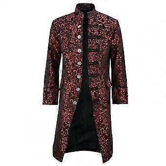 Halloween Victorian Men Jacquard Weave Stand Collar Long Sleeve Coat Outwear Retro Jacket Coat Men Goth Steampunk Middle Ages, Size S, Yellow 870.