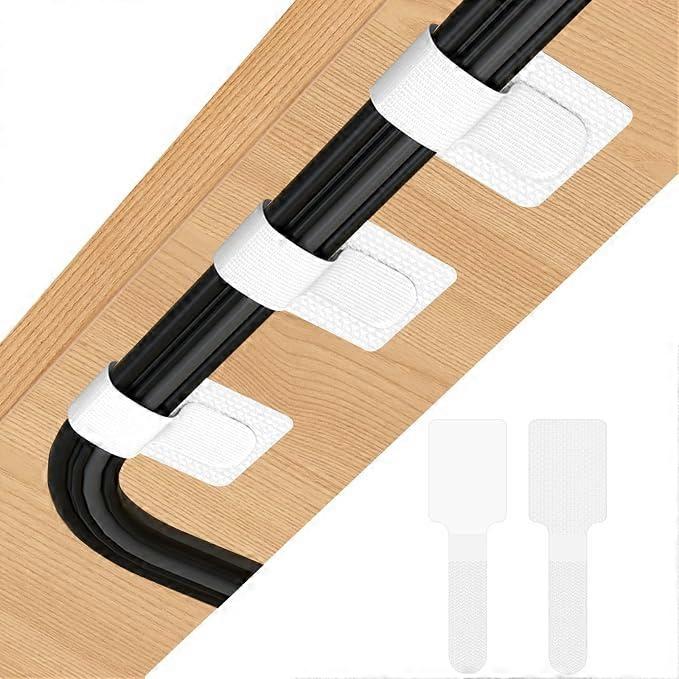 Under-desk cable management system, 60 desktop cable clips, strong adh