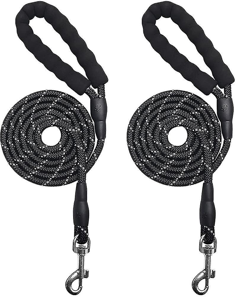 2 Pack 5ft Dog Lead Rope With Comfortable Padded Handle, Reflective Thread Rope