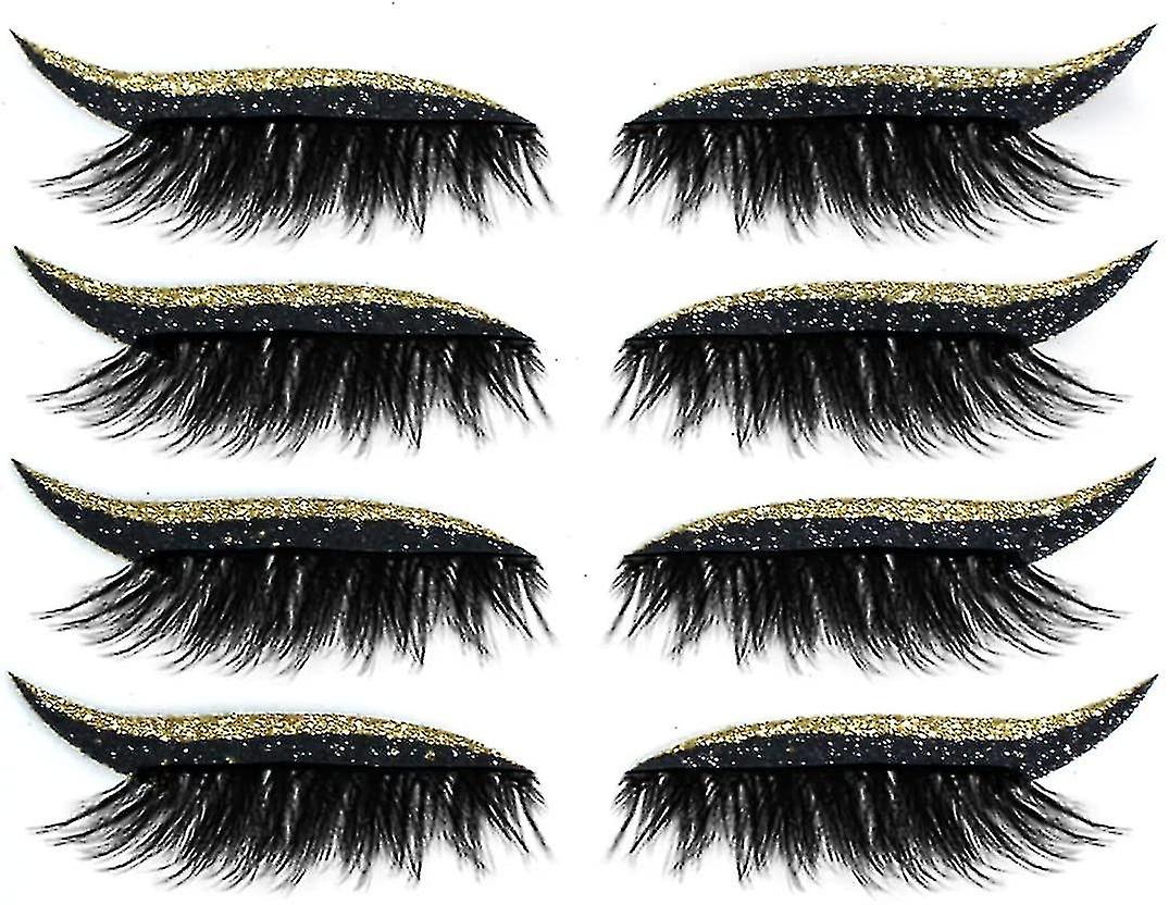 False Lashes, Gold Glitter Eye Stickers, 3d False Eyelashes, Reusable, Long And Thick, For Extending Makeup Eyelashes 4 Packs