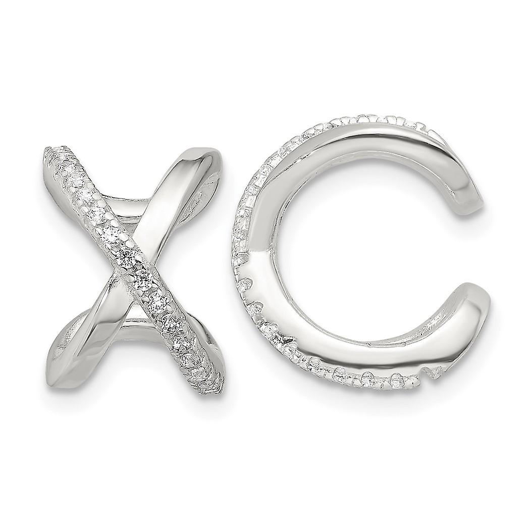 925 Sterling Silver E coating Cubic Zirconia Twisted Pair Of 2 Ear Cuffs 13.5x13.45mm Wide 10.05mm Thick-Ear Cuff for Wo