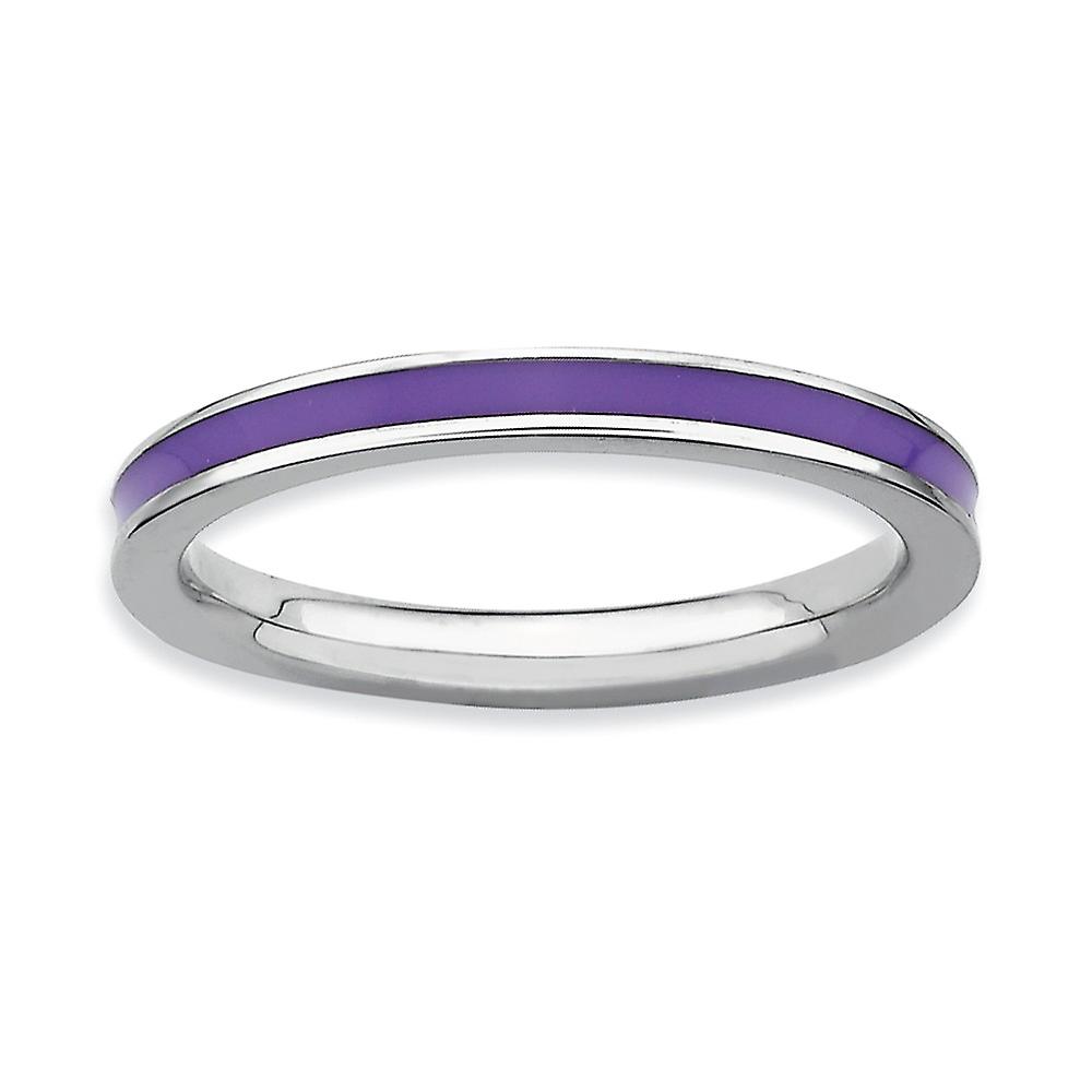 925 Sterling Silver Polished Stackable Purple Enameled 2.25mm Ring Stackable Ring for Women - Ring Size: 5 to 10